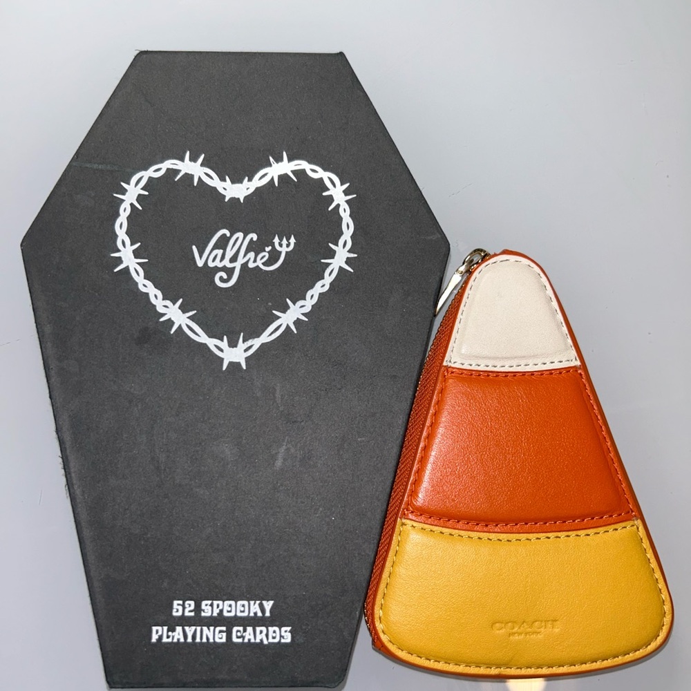 Coach Colorblock Leather Mini Coin Pouch in Yellow, Orange, Cream - Picture 3 of 8